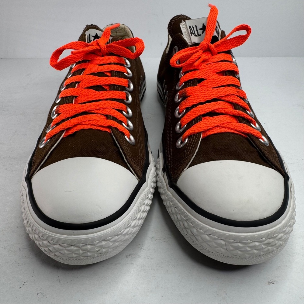 Converse Chuck Taylor All Star Brown Striped Midsole Neon Orange Laces Womens 8 - Picture 4 of 8
